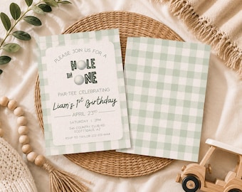 Hole In One Par-Tee First Birthday Editable Invitation Template