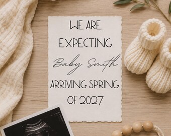 Neutral Pregnancy Announcement Background | Editable Baby Reveal Photo (Digital Download)