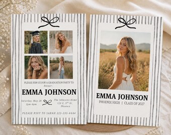 Modern Bow Graduation Announcement Editable Template