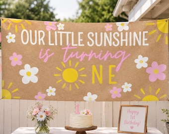 Sunshine First Birthday Banner | Floral, Playful Party Decor (Digital Download)