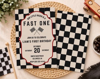 Our Little Racer Is A Fast One Editable First Birthday Invitation