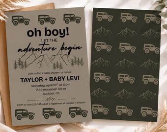 Adventure Baby Shower Invitation Template | Mountain Jeep Theme (Digital Download)