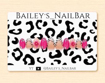 Pink Zebra & 3D Flower Luxury Hand-Painted Gel Press-On Nails