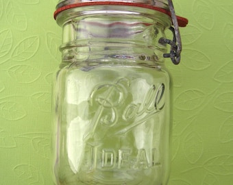 Vintage Ball Ideal Open B Style Canning Jar With Vintage Red Rubber Seal