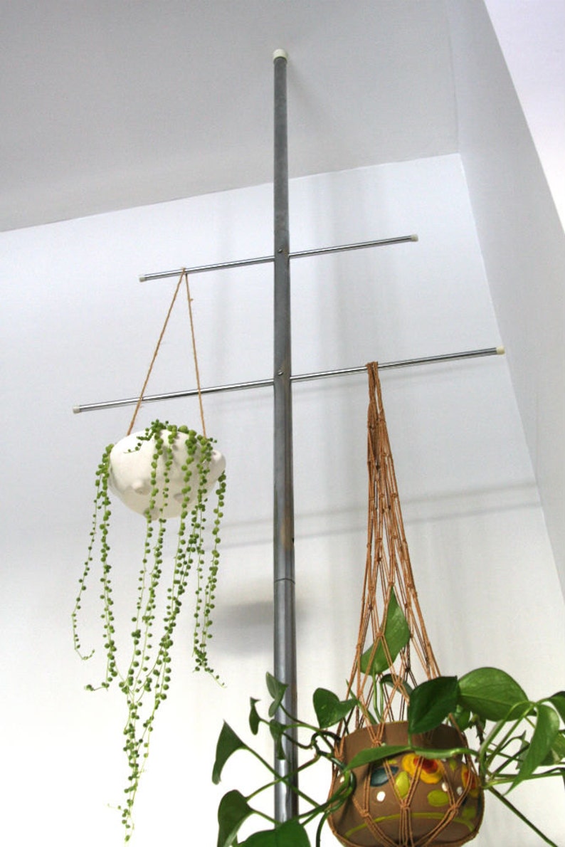 Mid Century Chrome Tension Pole Plant Hanger Etsy