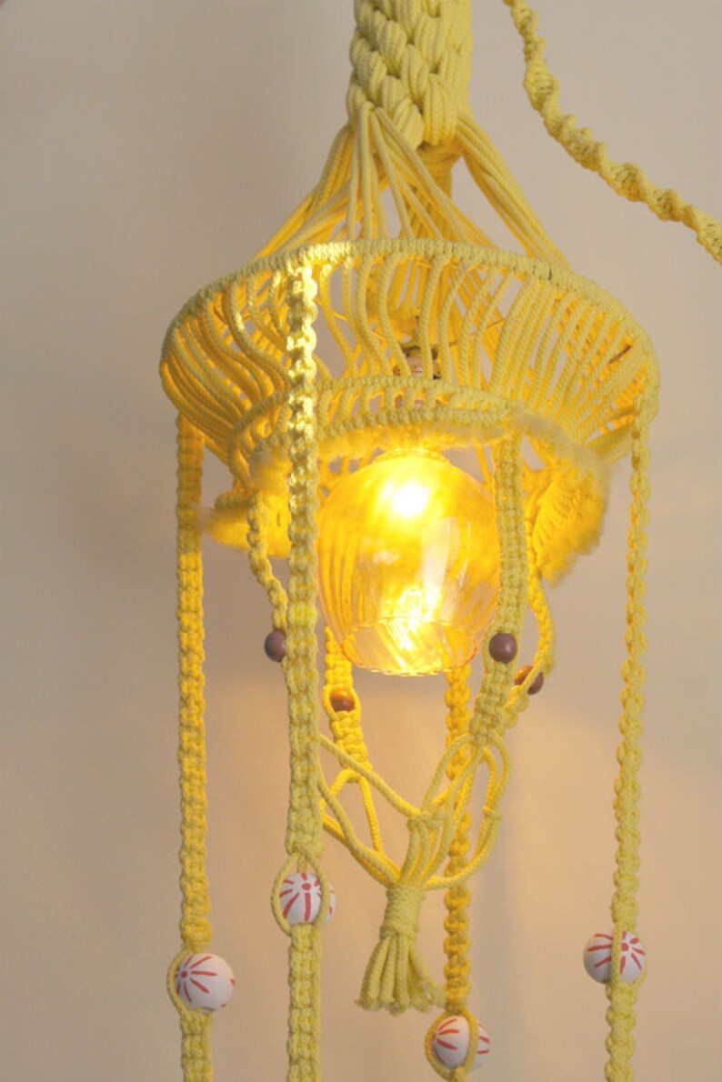 Lemon Yellow Macrame Hanging Lamp / Planter with Wrapped Cord Etsy