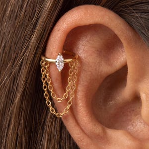 Helix Earring Chain | Gold Helix Hoops | 925 Sterling Silver CZ Dangles | Cartilage Piercings | Dainty Minimalist Huggie Hoops Earrings Gift