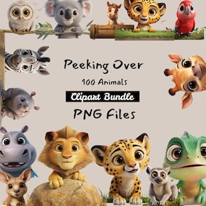 100 Peeking Animals Clipart Bundle PNG | Cute 3D Animal Sublimation Designs, Peekaboo Animal, Kids , Cricut, Instant Download,Commercial Use