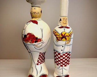 Godinger & Co Tall Chef Oil and Vinegar Bottles Mint Condition 12"Tall