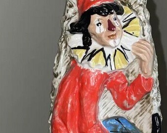 Vintage bouteille carafe Furlan Mario Clown peinte à la main articles de bar Italie 35,4 cm T