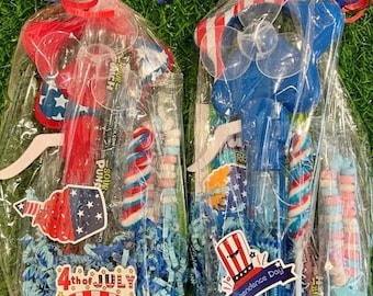 Bolsa de regalos patrióticos, fiesta del 4 de julio, desfile del Día de la Independencia, bolsa de regalos con temática roja, blanca y azul, bolsa de regalos prellenada de EE. UU.