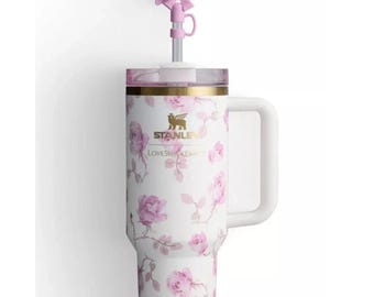 Stanley x LoveShackFancy 40oz Tumbler Pink Bow Floral Travel Mug with Straw Gift Box