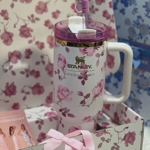 Stanley x LoveShackFancy 40oz Tumbler Pink Bow Floral Travel Mug with Straw Gift Box image 2