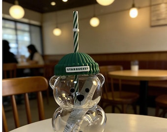 Starbucks Bearista Limited Edition Bear Glass Cold Cup 20oz 591ml Authentic Rare