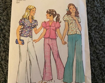Simplicity 6308 Vintage Sewing Pattern, Girls&#39; Top and Bell-Bottom Pants, Size 7, ca. 1974