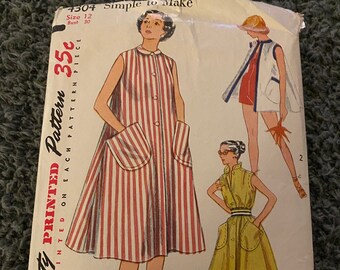 Simplicity 4304 Vintage Pattern, Misses&#39; Housecoat, Beachcoat and One-Piece Dress, Size 12, ca. 1953