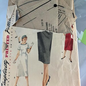 May include: Vintage Simplicity sewing pattern for a dress with a skirt and a facing. The pattern is printed on paper and includes instructions for sizes 16 and 40. The pattern is for a dress with a skirt and a facing.
