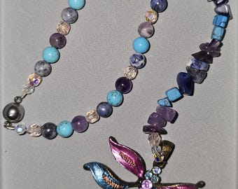 Handmade Dragonfly Rear View Mirror Charm | Amethyst, Sodalite, Howlite Gemstones