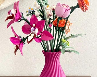 Vaso de flores em espiral Lego impresso em 3D personalizável com organizador removível.