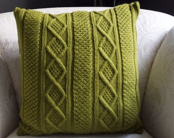 Dark Green Pillow Cover 20X20 Square Pillow Case Handknit With | Etsy