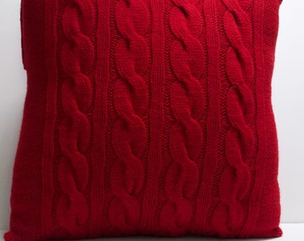 Red Pillow Case 18X18 Square Pillow Knit Pillow Cable Pillow Case