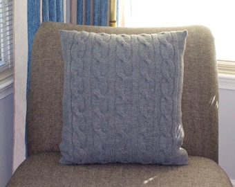 Gray Pillow Case 22X22 Square Pillow Knit Pillow Cable Pillow Case