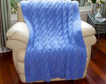 Sky Blue Blanket Throw Chunky Cable Knit