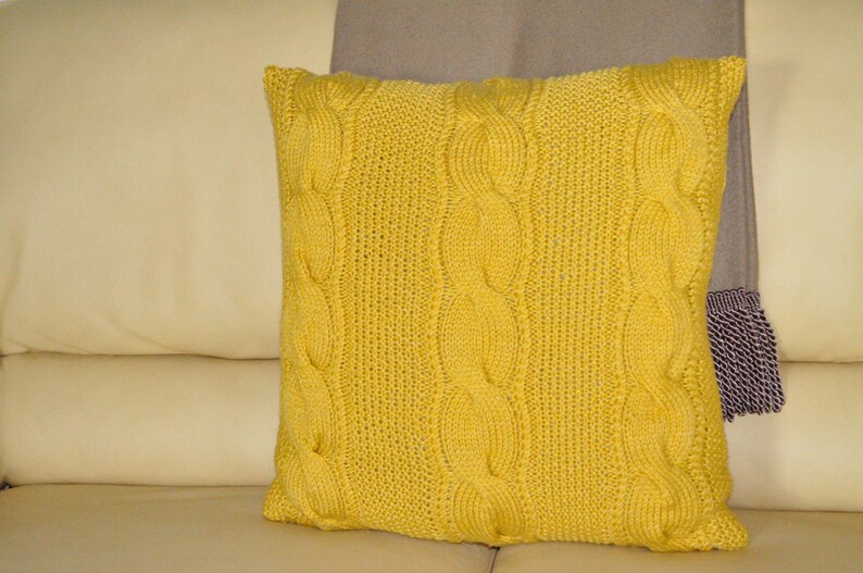 Mustard Yellow Pillow Case 20X20 Square Pillow Knit Pillow Etsy