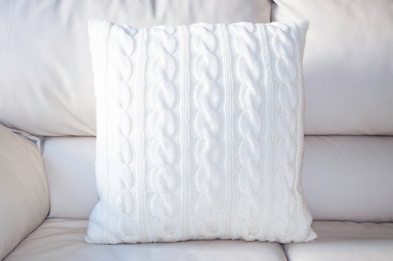 White Pillow Case 20X20 Square Pillow Knit Pillow Cable Pillow Case Etsy