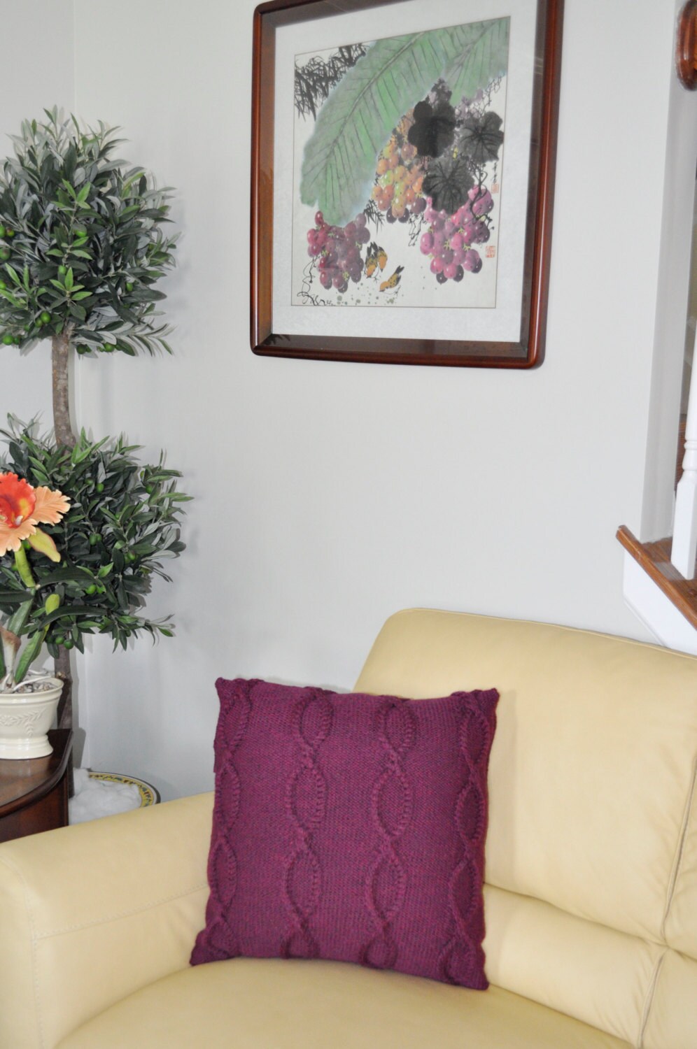 Wool Pillow Red Purple Pillow Case 20X20 Square Pillow Knit Etsy