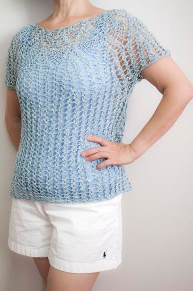 Suéter de manga corta Suéter de ganchillo verde azulado Suéter Etsy