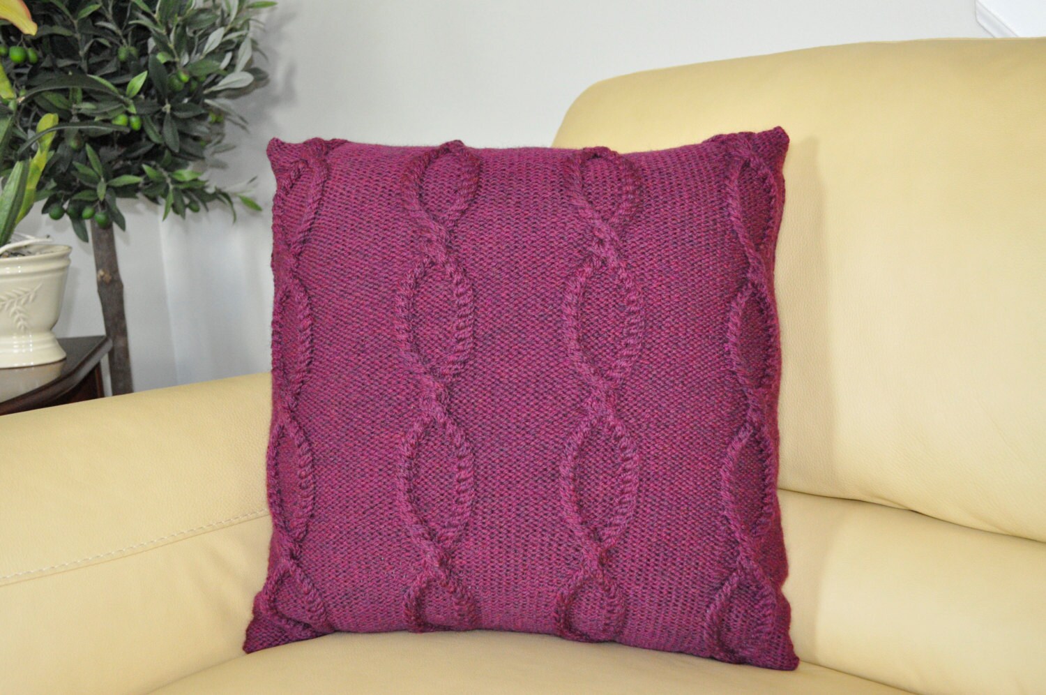 Wool Pillow Red Purple Pillow Case 20X20 Square Pillow Knit Etsy