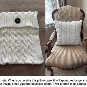 Taupe Pillow Cover Square Pillow Case Handknit with Diamond Pattern afbeelding 4