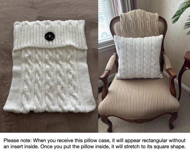 Taupe Pillow Cover Square Pillow Case Handknit with Diamond Pattern afbeelding 4