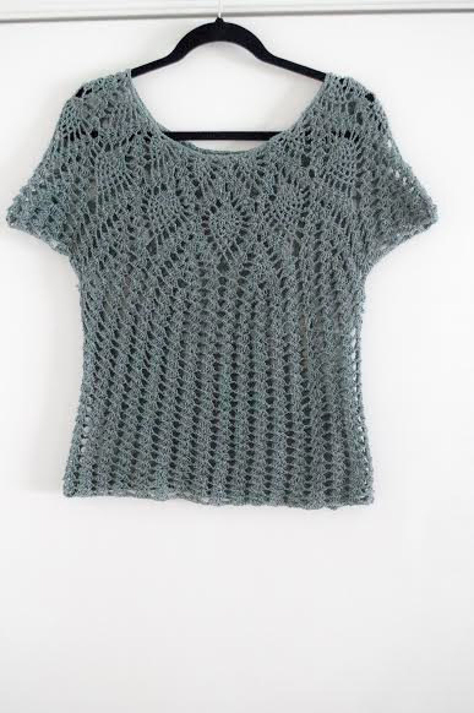 Green Sweater Crochet Sweater Short Sleeved Top Etsy