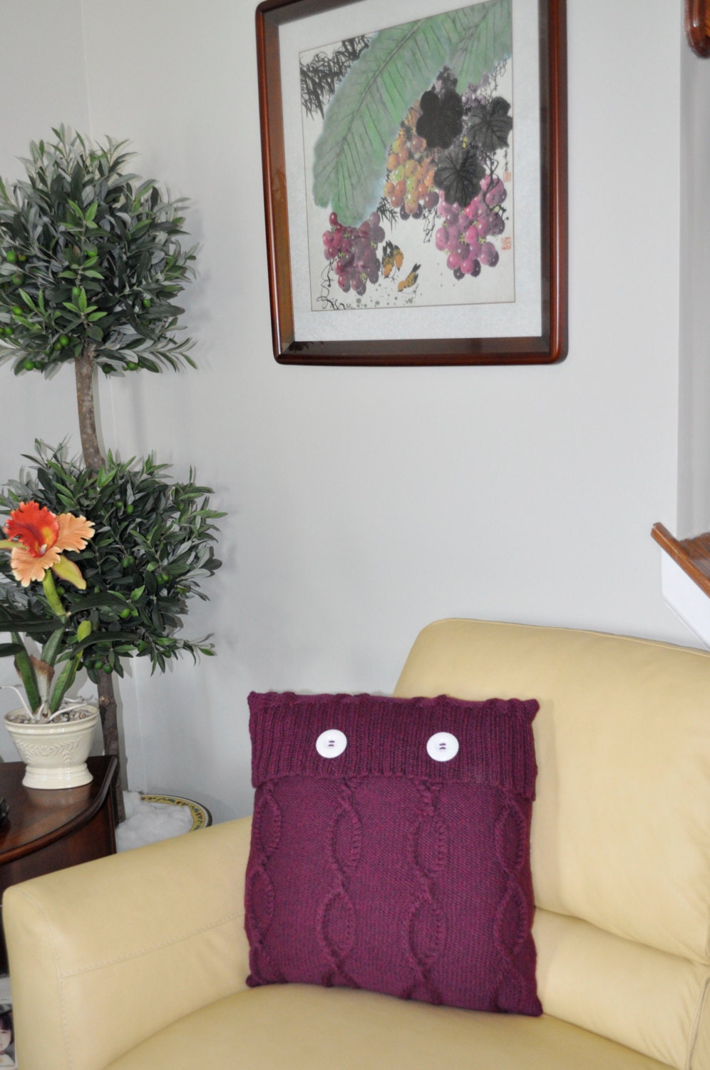 Wool Pillow Red Purple Pillow Case 20X20 Square Pillow Knit Etsy