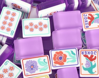 Glossy Purple White Layer Acrylic American Mahjong Set, Transparent Hand Play Mahjong Tiles, Custom Engrave Holiday Gift for Mahjong Lovers