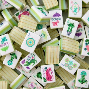 Bambus Texturierte Schicht Acryl American Mahjong Tiles Set Luxus Crystal Hand mit Tiger & Monkey Joker Custom Premium Tabletop Spiel Geschenk