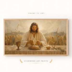 Last Supper Frame TV Art, Jesus Breaking Bread, Christian Wall Art, Samsung Frame TV Art, Communion Painting, Digital Download
