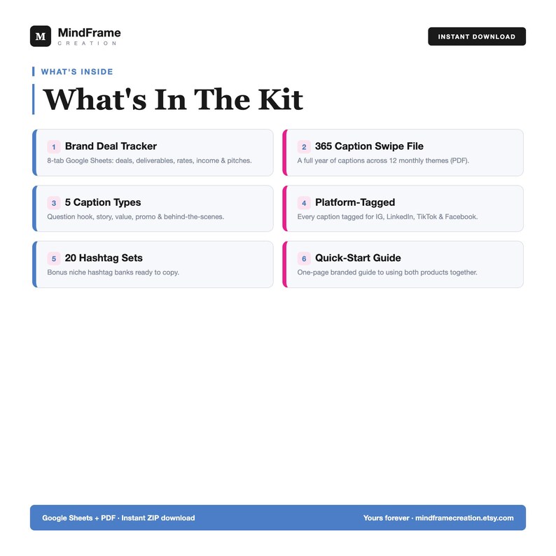 Content Creator Bundle | Brand Deal Tracker, 365 Captions (digital ...