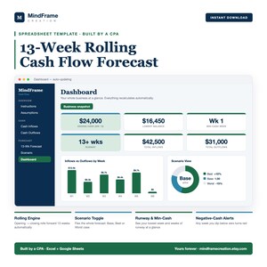 13-Week Rolling Cash Flow Forecast Spreadsheet | Small Business Runway Model (Digital Download)