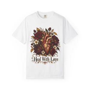 Heal With Love Shirt, Floral Anatomical Heart Tee, Nurse Gift, Cardiac Nurse Shirt, Vintage Botanical Heart, Healthcare Worker Gift