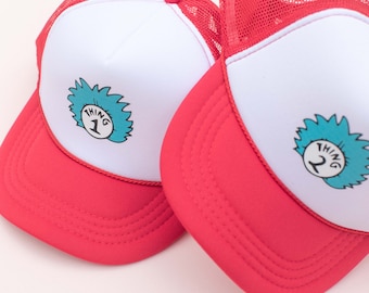 Thing 1 Thing 2 Dr Seuss Red Halloween Trucker Hat for Kids and Adults