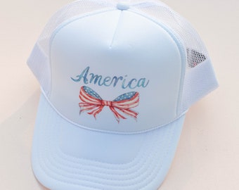Kids or Adults America Fourth of July Coquette Girly Bow Summer Trucker Hat