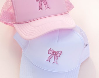 Trending Coquette Bow Embroidery Trucker Hat