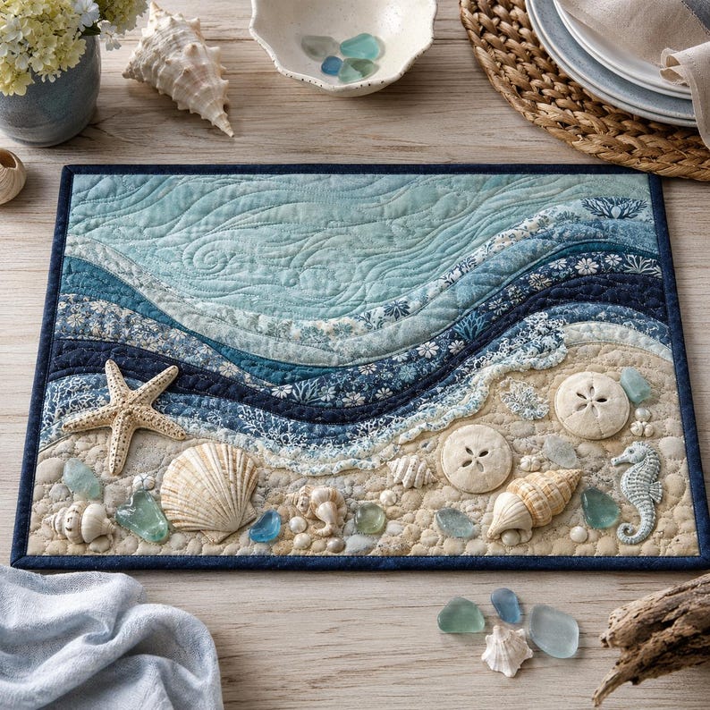 Quilted Ocean Seashell Placemat, Coastal Beach Dining Table Mat - Etsy ...