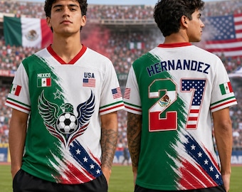 Camiseta de fútbol dividida México-Estados Unidos, camiseta de fútbol mitad y mitad, indumentaria para la Copa Mundial 2026