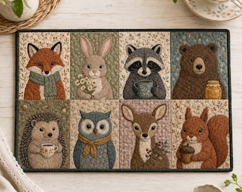 Quilted Woodland Animals Placemat, Forest Creature Dining Table Mat