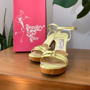 1950s Yellow Strappy High Heels, Fifties Pale Yellow Naughty but  