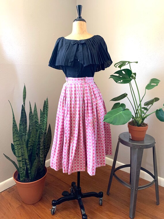 1950s Pink Checkered Skirt, Fifties Gingham Skirt